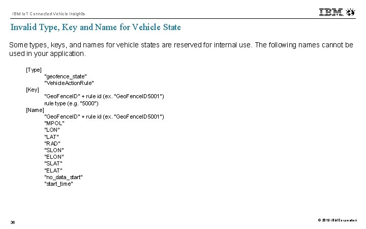 IBM Io. T Connected Vehicle Insights Invalid Type, Key and Name for Vehicle State