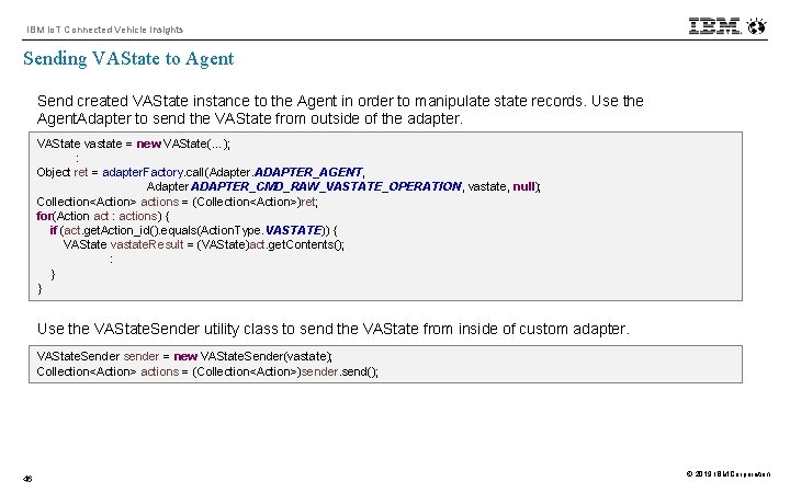 IBM Io. T Connected Vehicle Insights Sending VAState to Agent Send created VAState instance