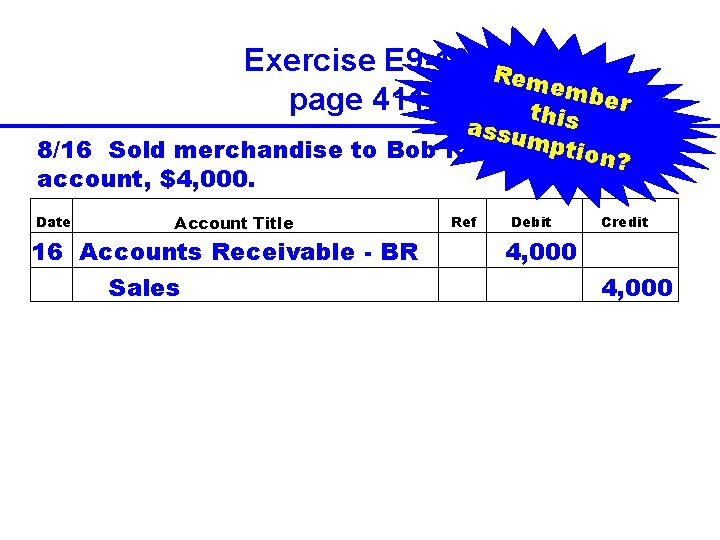 Exercise E 9 -10 page 411 Rem emb er this assu ption 8/16 Sold Exercise E 9 -10 page 411 Rem emb er this assu ption 8/16 Sold