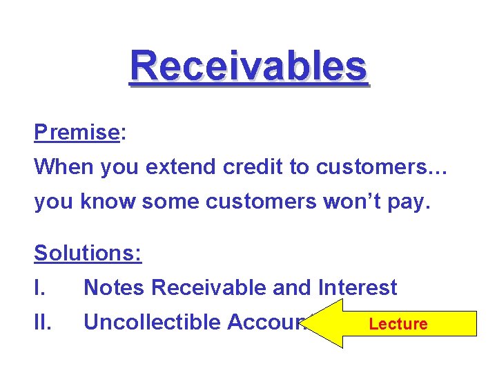 Receivables Premise: When you extend credit to customers… you know some customers won’t pay.