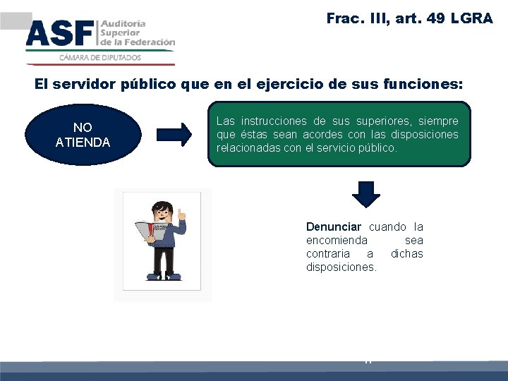 Frac. III, art. 49 LGRA El servidor público que en el ejercicio de sus