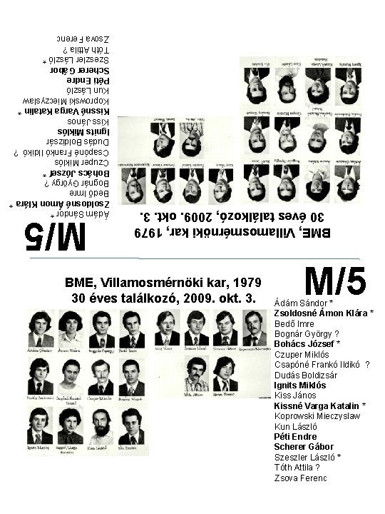 BME, Villamosmérnöki kar, 1979 30 éves találkozó, 2009. okt. 3. Ádám Sándor * Zsoldosné