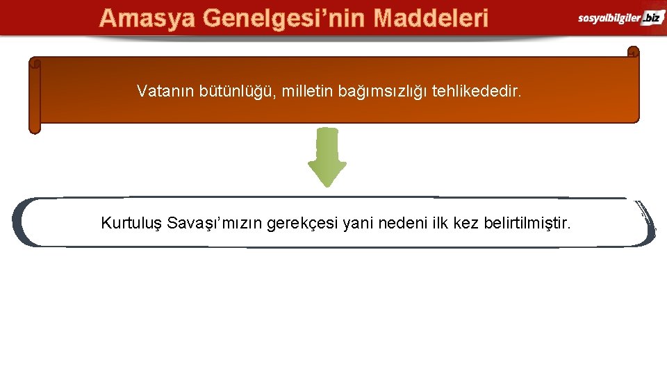 Amasya Genelgesi’nin Maddeleri Vatanın bütünlüğü, milletin bağımsızlığı tehlikededir. Kurtuluş Savaşı’mızın gerekçesi yani nedeni ilk