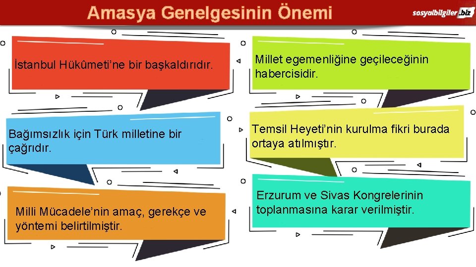 Amasya Genelgesinin Önemi İstanbul Hükûmeti’ne bir başkaldırıdır. Bağımsızlık için Türk milletine bir çağrıdır. Milli