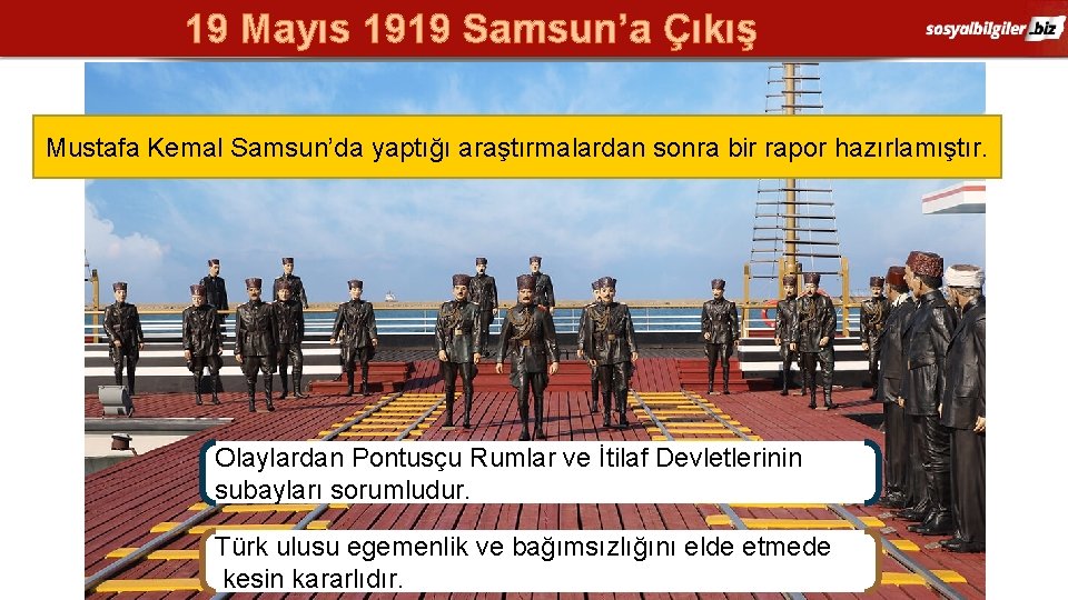 19 Mayıs 1919 Samsun’a Çıkış Mustafa Kemal Samsun’da yaptığı araştırmalardan sonra bir rapor hazırlamıştır.