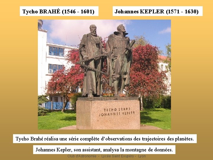 Tycho BRAHÉ (1546 - 1601) Johannes KEPLER (1571 - 1630) Tycho Brahé réalisa une