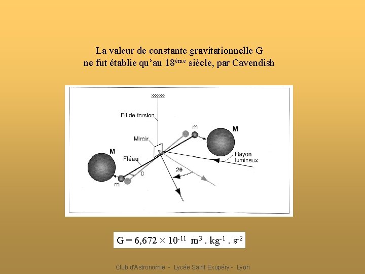 La valeur de constante gravitationnelle G ne fut établie qu’au 18ème siècle, par Cavendish