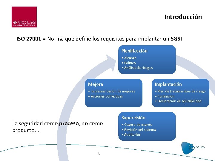 Introducción ISO 27001 = Norma que define los requisitos para implantar un SGSI Planificación