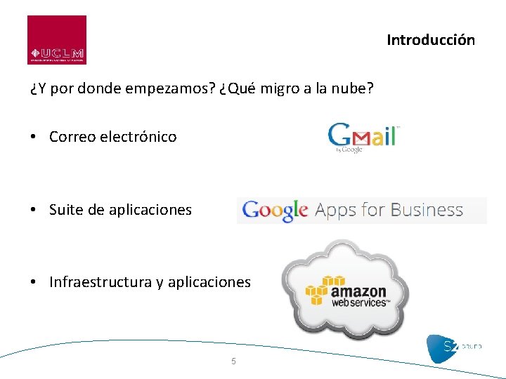 Introducción ¿Y por donde empezamos? ¿Qué migro a la nube? • Correo electrónico •