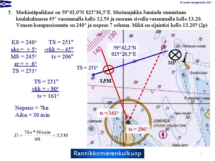© Suomen Navigaatioliitto 2017 5. Merkintäpaikkasi on 59° 43, 0’N 025° 36, 5’E. Merimajakka