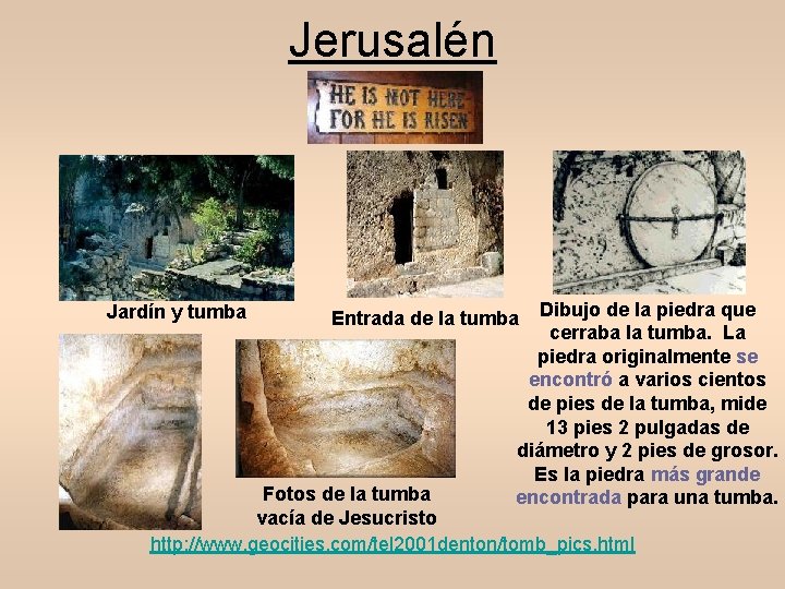 Jerusalén Jardín y tumba Dibujo de la piedra que cerraba la tumba. La piedra