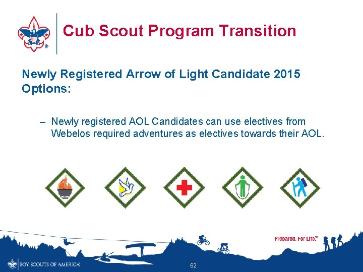 Cub Scout Program Transition Newly Registered Arrow of Light Candidate 2015 Options: – Newly