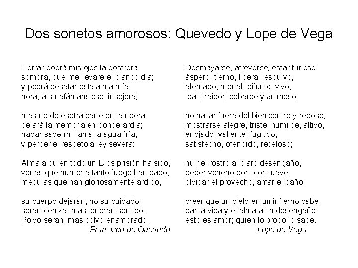 Dos sonetos amorosos: Quevedo y Lope de Vega Cerrar podrá mis ojos la postrera Dos sonetos amorosos: Quevedo y Lope de Vega Cerrar podrá mis ojos la postrera