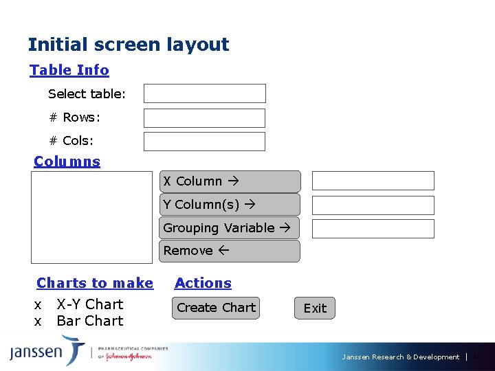 Initial screen layout Table Info Select table: # Rows: # Cols: Columns X Column Initial screen layout Table Info Select table: # Rows: # Cols: Columns X Column