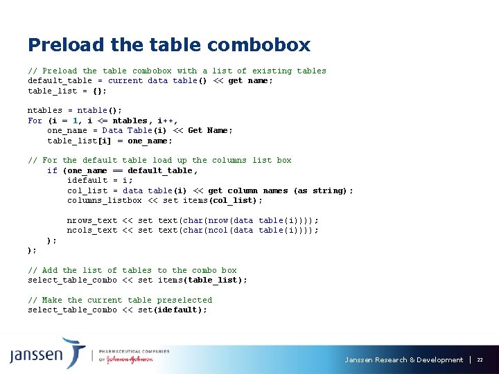 Preload the table combobox // Preload the table combobox with a list of existing Preload the table combobox // Preload the table combobox with a list of existing