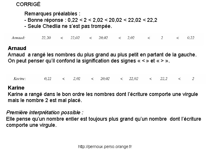 CORRIGÉ Remarques préalables : - Bonne réponse : 0, 22 < 2, 02 <