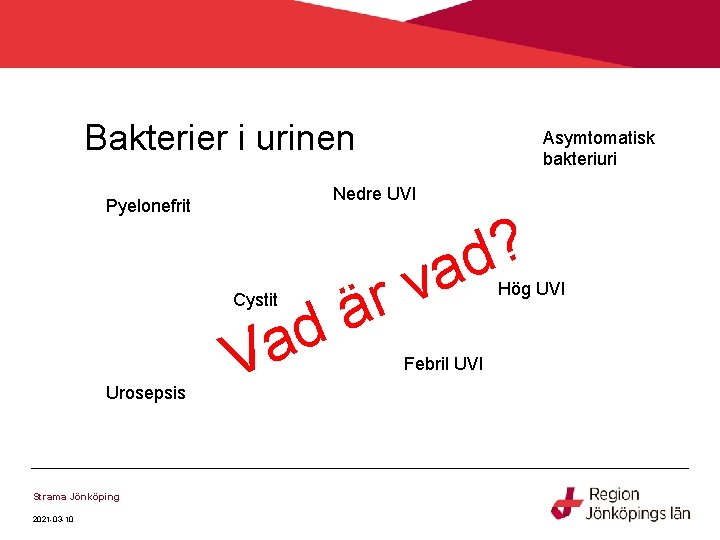 Bakterier i urinen Nedre UVI Pyelonefrit Cystit Urosepsis Strama Jönköping 2021 -03 -10 Asymtomatisk