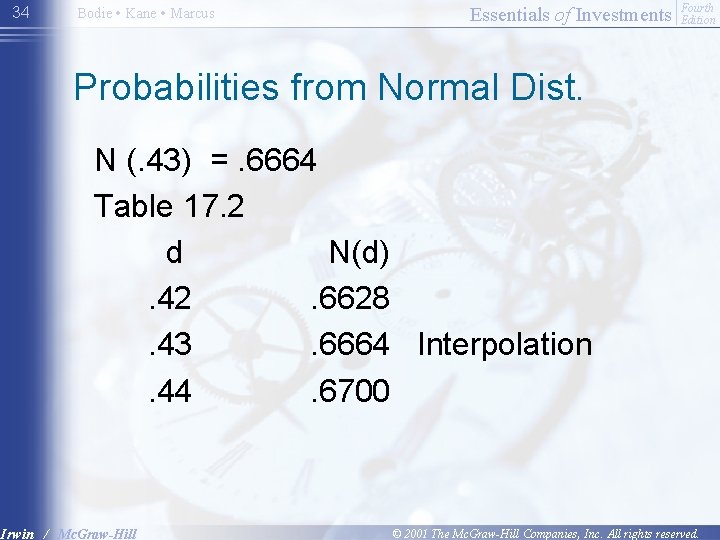 34 Bodie • Kane • Marcus Essentials of Investments Fourth Edition Probabilities from Normal