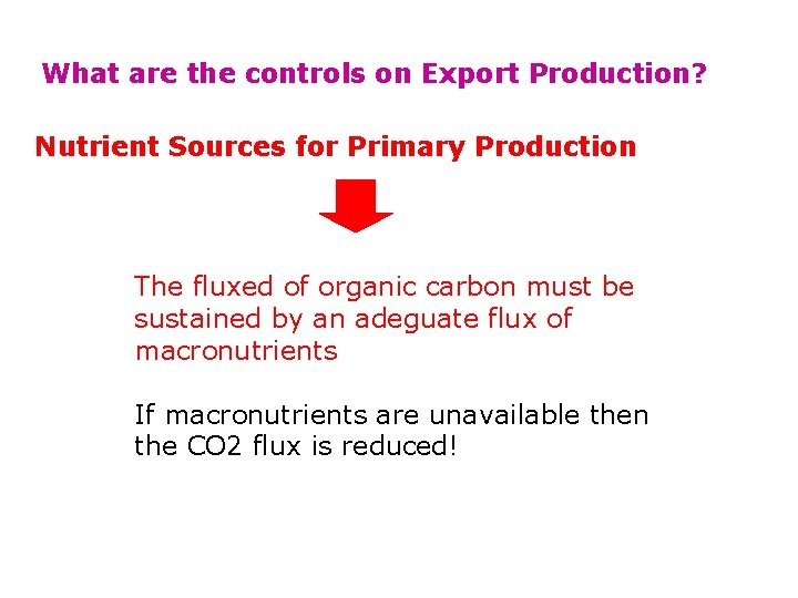 What are the controls on Export Production? Nutrient Sources for Primary Production The fluxed