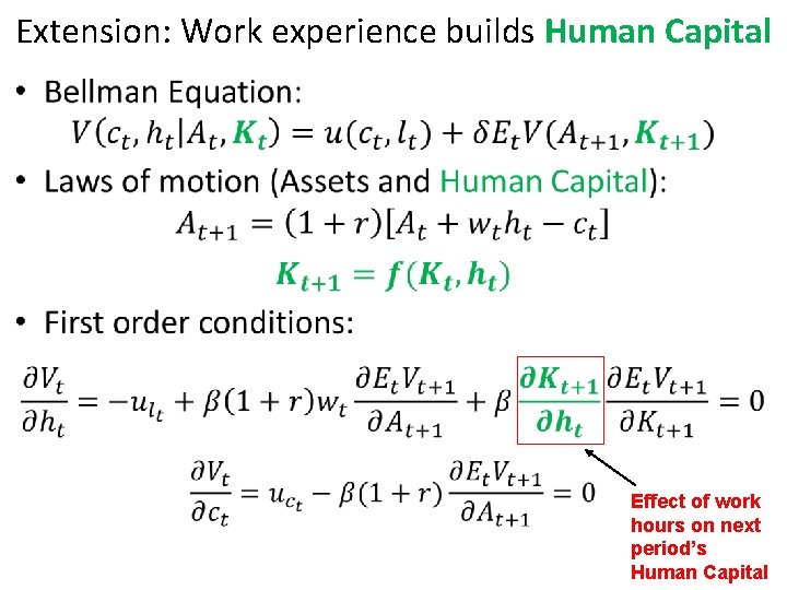 Extension: Work experience builds Human Capital • Effect of work hours on next period’s