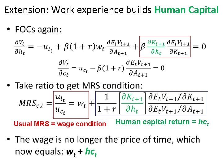 Extension: Work experience builds Human Capital • Usual MRS = wage condition Human capital