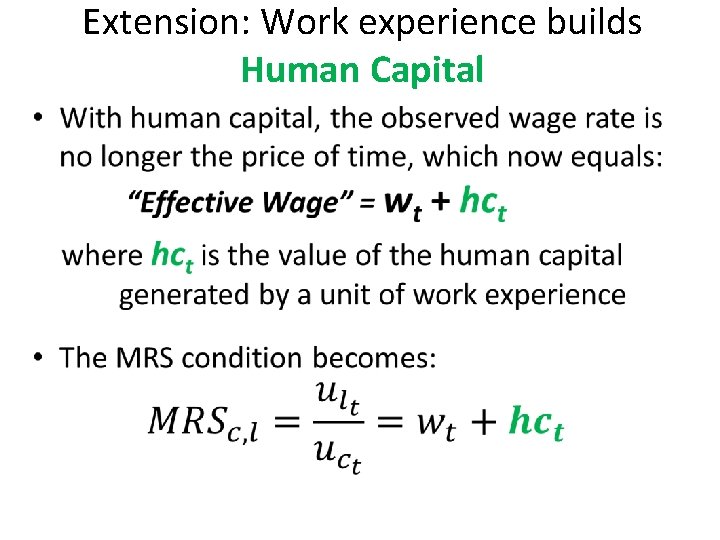 Extension: Work experience builds Human Capital • 