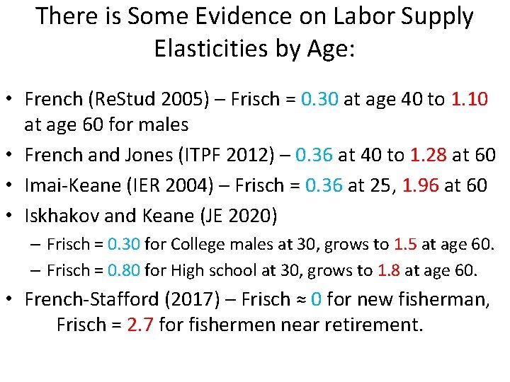 There is Some Evidence on Labor Supply Elasticities by Age: • French (Re. Stud