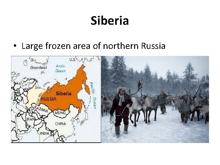 Siberia • Large frozen area of northern Russia 
