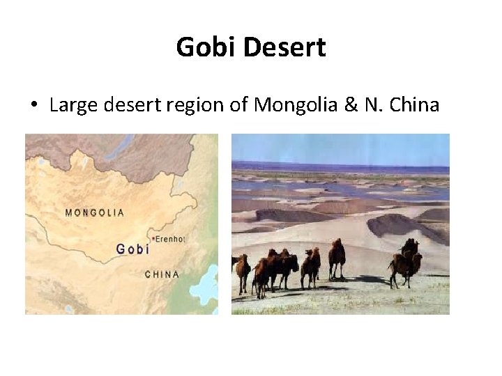 Gobi Desert • Large desert region of Mongolia & N. China 