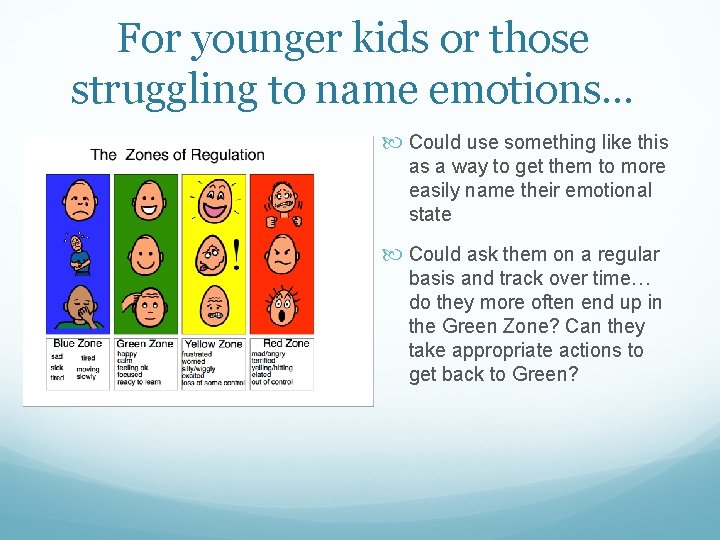 For younger kids or those struggling to name emotions… Could use something like this