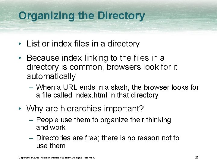 Organizing the Directory • List or index files in a directory • Because index