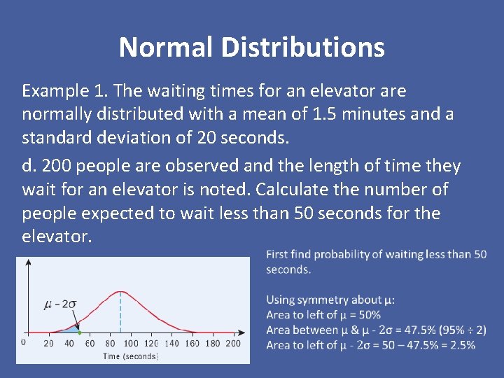 Normal Distributions Example 1. The waiting times for an elevator are normally distributed with