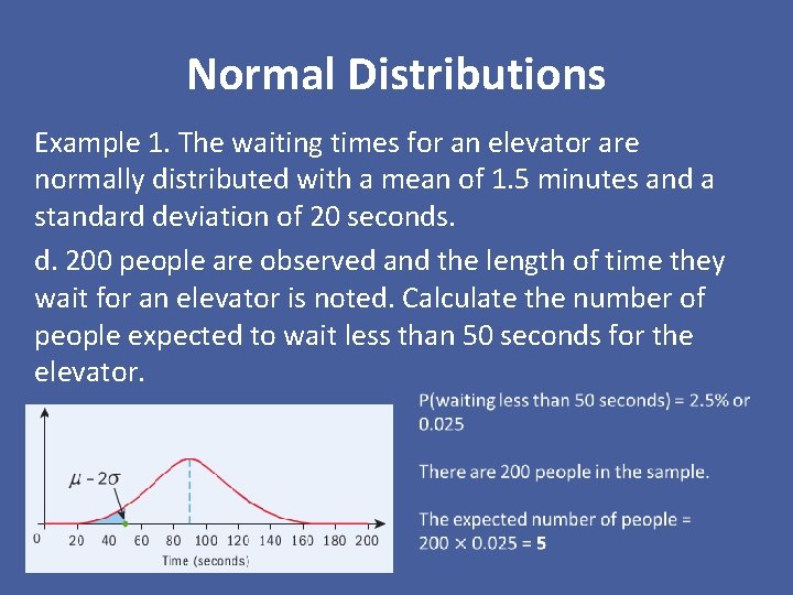 Normal Distributions Example 1. The waiting times for an elevator are normally distributed with