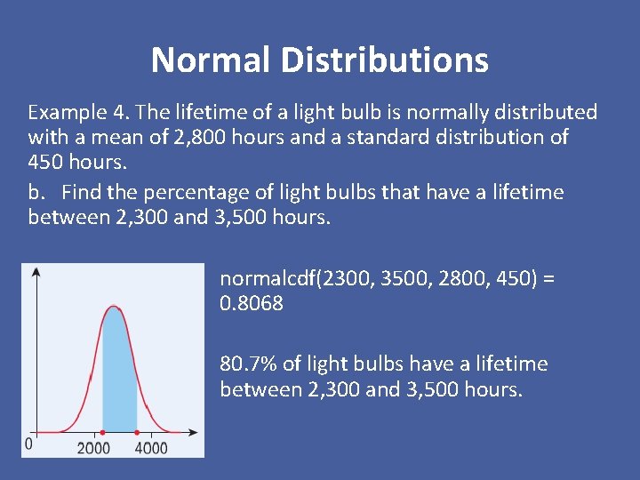 Normal Distributions Example 4. The lifetime of a light bulb is normally distributed with