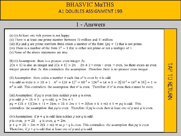 BHASVIC MαTHS A 1 DOUBLES ASSIGNMENT 19 B 1 - Answers 