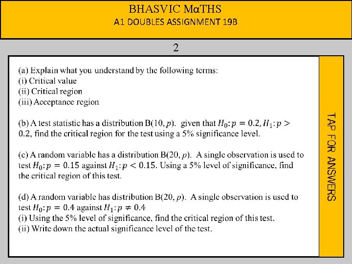 BHASVIC MαTHS A 1 DOUBLES ASSIGNMENT 19 B 2 