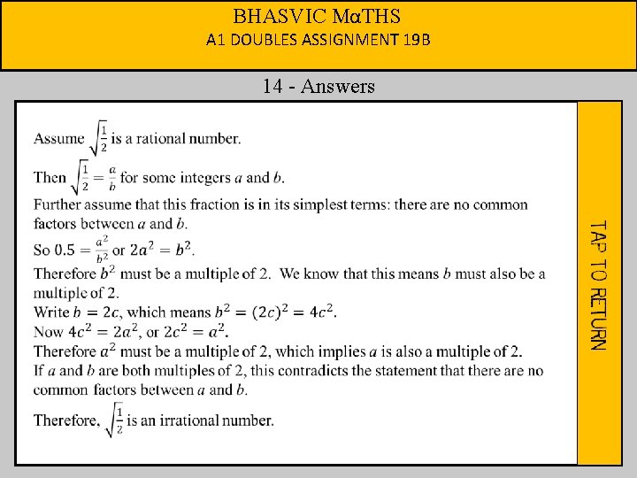 BHASVIC MαTHS A 1 DOUBLES ASSIGNMENT 19 B 14 - Answers 