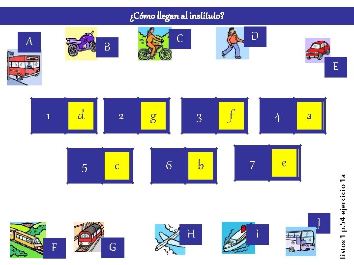 ¿Cómo llegan al instituto? A D C B E F d 2 5 c
