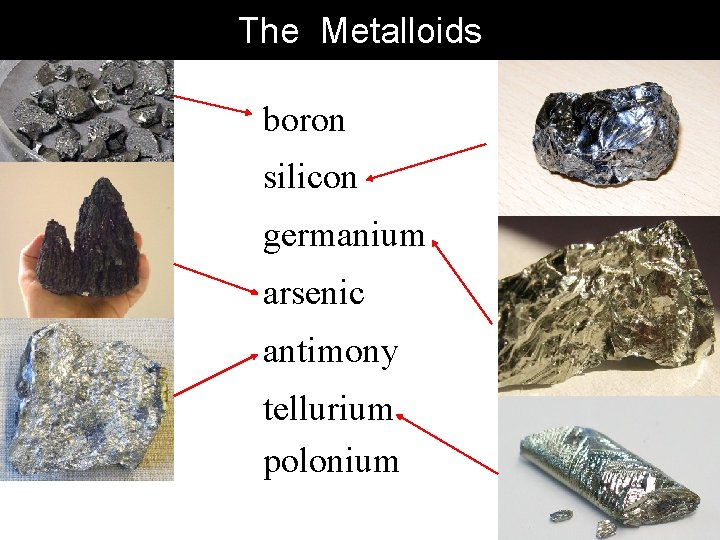 The Metalloids boron silicon germanium arsenic antimony tellurium polonium 