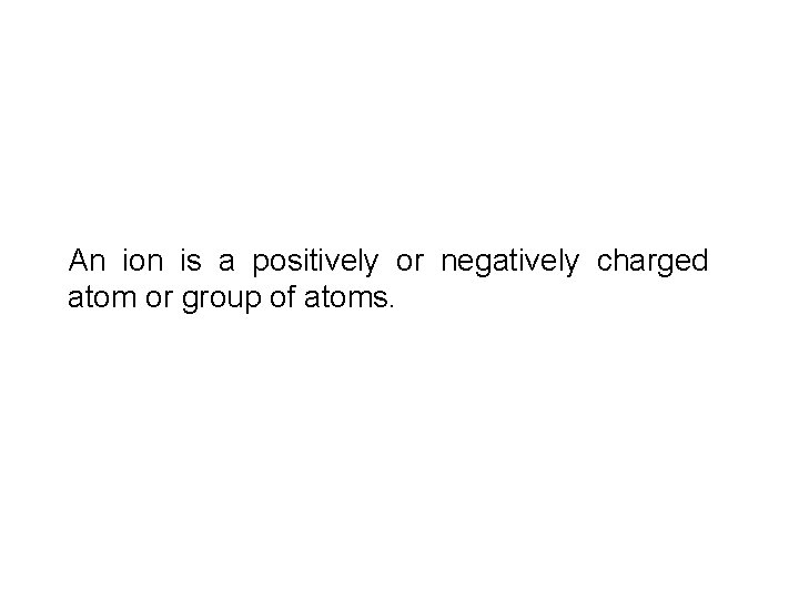 An ion is a positively or negatively charged atom or group of atoms. 