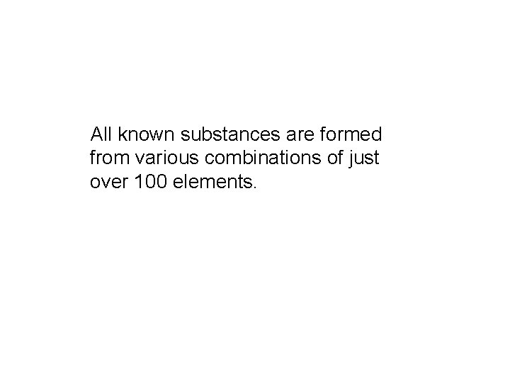 All known substances are formed from various combinations of just over 100 elements. 