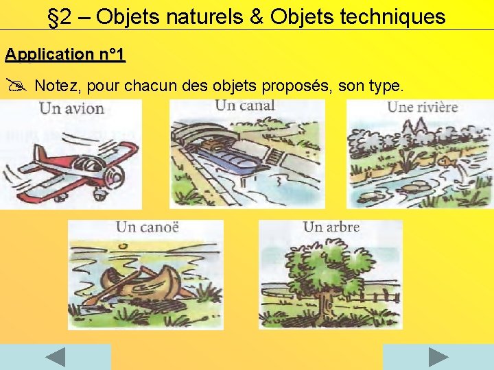 § 2 – Objets naturels & Objets techniques Application n° 1 Notez, pour chacun