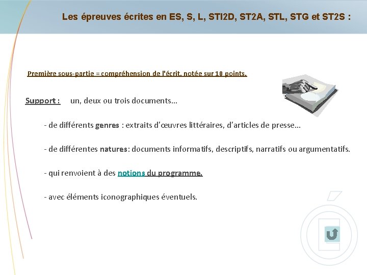 Les épreuves écrites en ES, S, L, STI 2 D, ST 2 A, STL,
