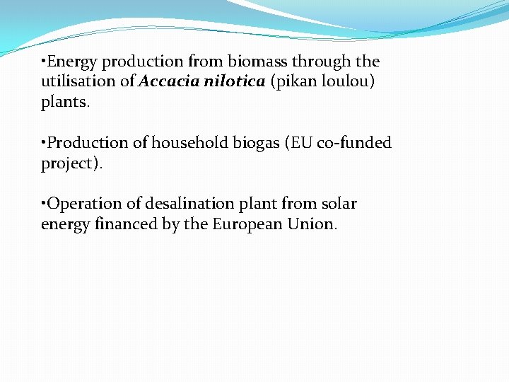  • Energy production from biomass through the utilisation of Accacia nilotica (pikan loulou)