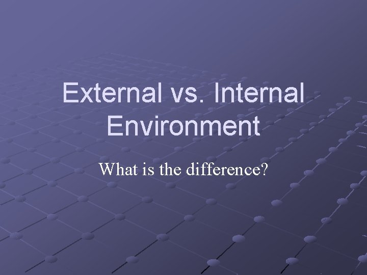 External vs. Internal Environment What is the difference? 