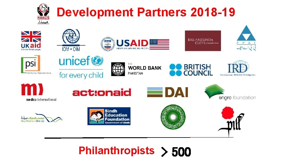 Development Partners 2018 -19 Philanthropists > 500 
