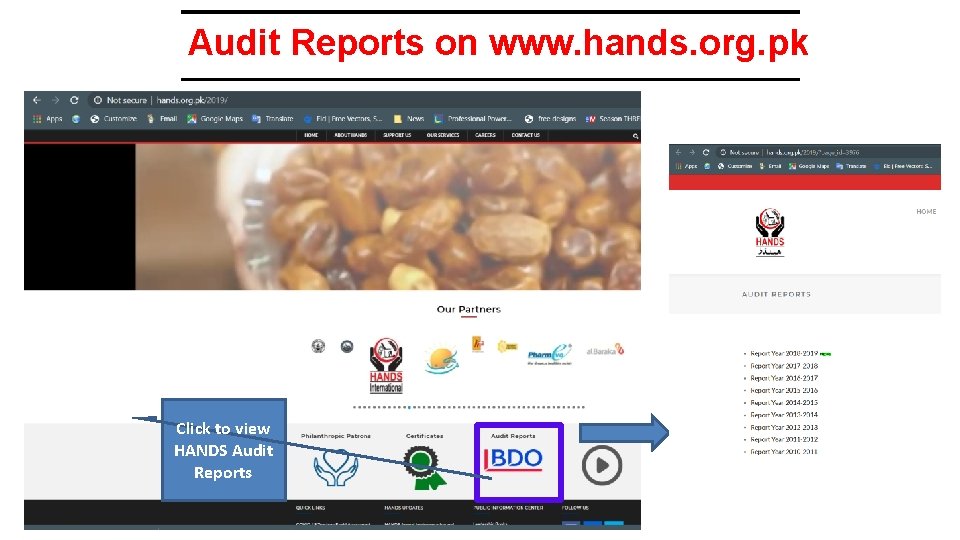 Audit Reports on www. hands. org. pk Click to view HANDS Audit Reports 