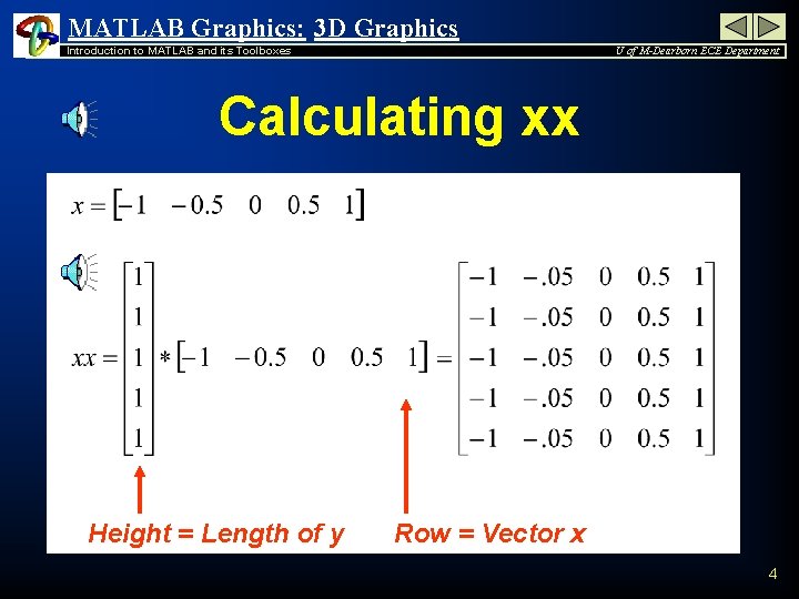 MATLAB Graphics: 3 D Graphics Introduction to MATLAB and its Toolboxes U of M-Dearborn MATLAB Graphics: 3 D Graphics Introduction to MATLAB and its Toolboxes U of M-Dearborn