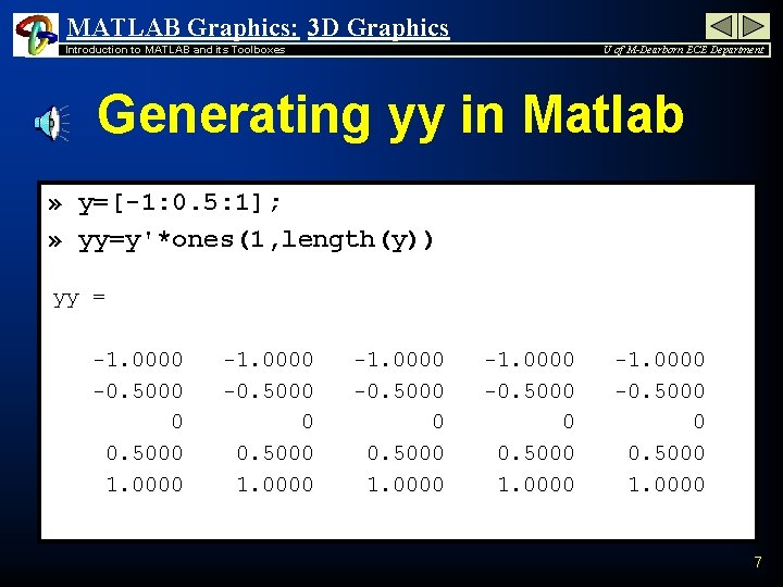 MATLAB Graphics: 3 D Graphics Introduction to MATLAB and its Toolboxes U of M-Dearborn