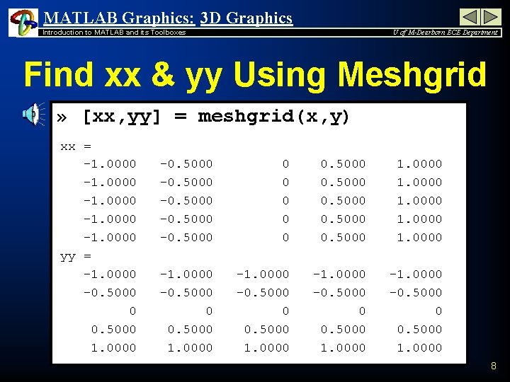 MATLAB Graphics: 3 D Graphics Introduction to MATLAB and its Toolboxes U of M-Dearborn MATLAB Graphics: 3 D Graphics Introduction to MATLAB and its Toolboxes U of M-Dearborn